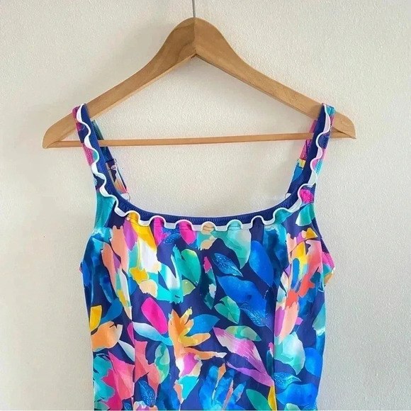 Gottex Scoop Neck Swim Dress with Ruffled Slit Hem Sz 18W - Picture 3 of 11